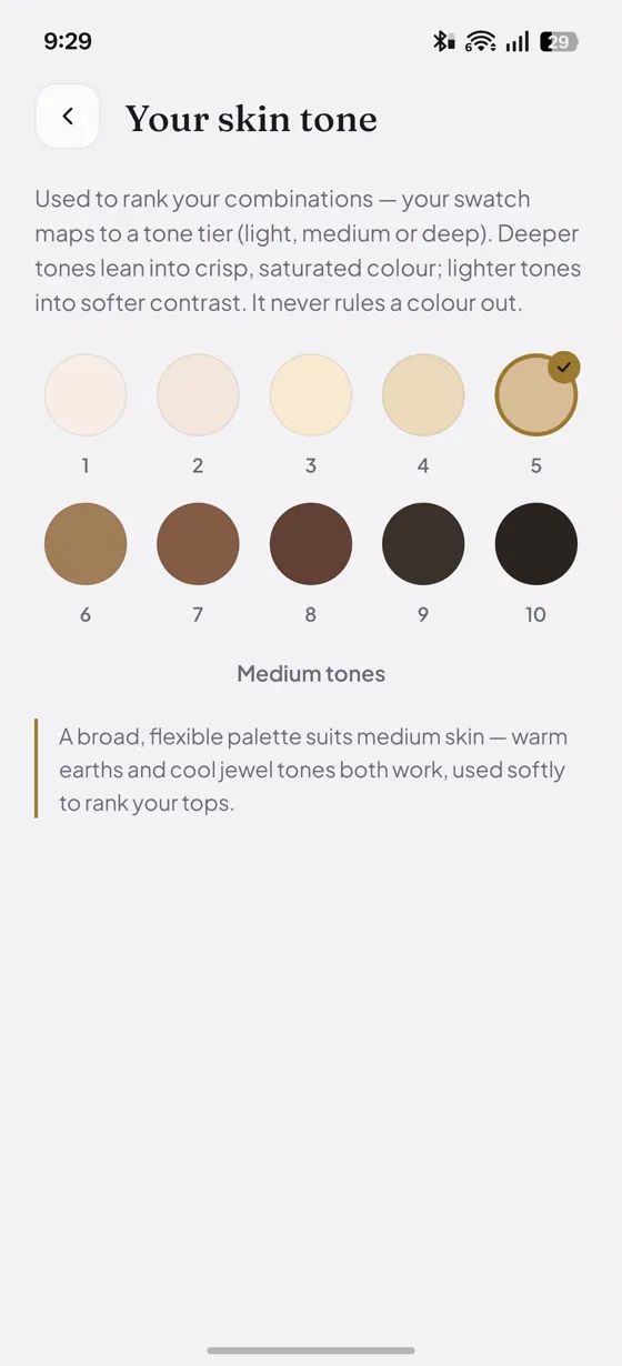 ColorCloset skin tone selector